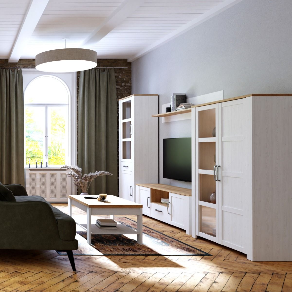 Bohol TV Cabinet With Built In LED Light In White Riviera Oak - Price Crash Furniture