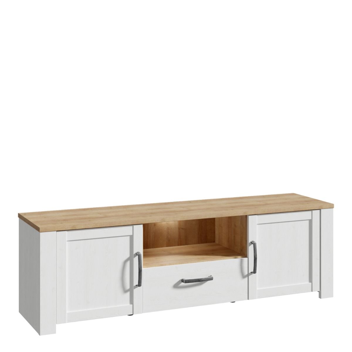 Bohol TV Cabinet With Built In LED Light In White Riviera Oak - Price Crash Furniture