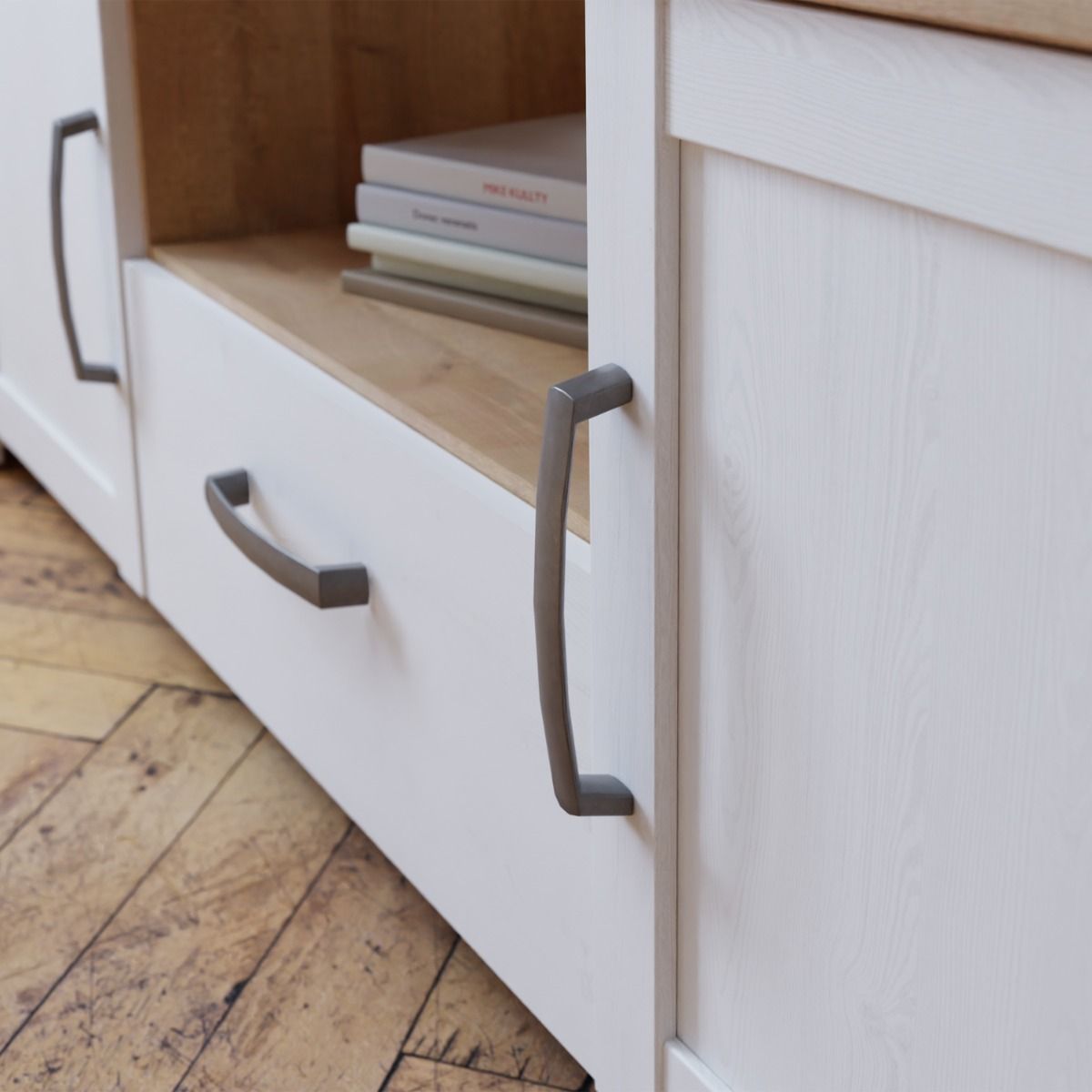 Bohol TV Cabinet With Built In LED Light In White Riviera Oak - Price Crash Furniture