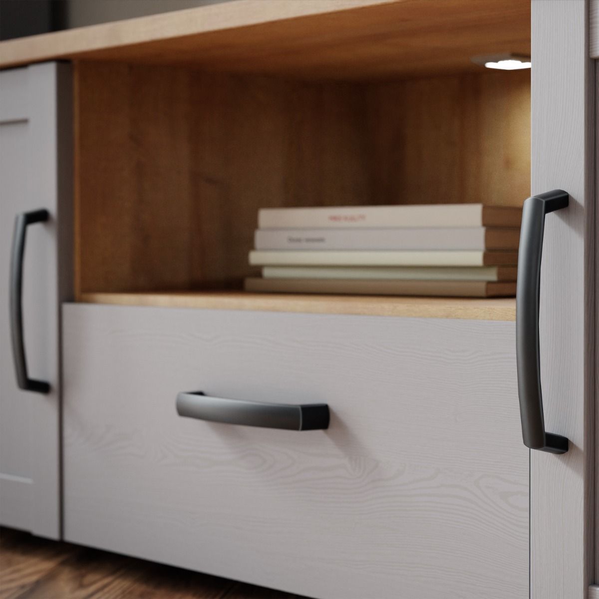 Bohol TV Cabinet With LED Lighting In Grey Riviera Oak - Price Crash Furniture