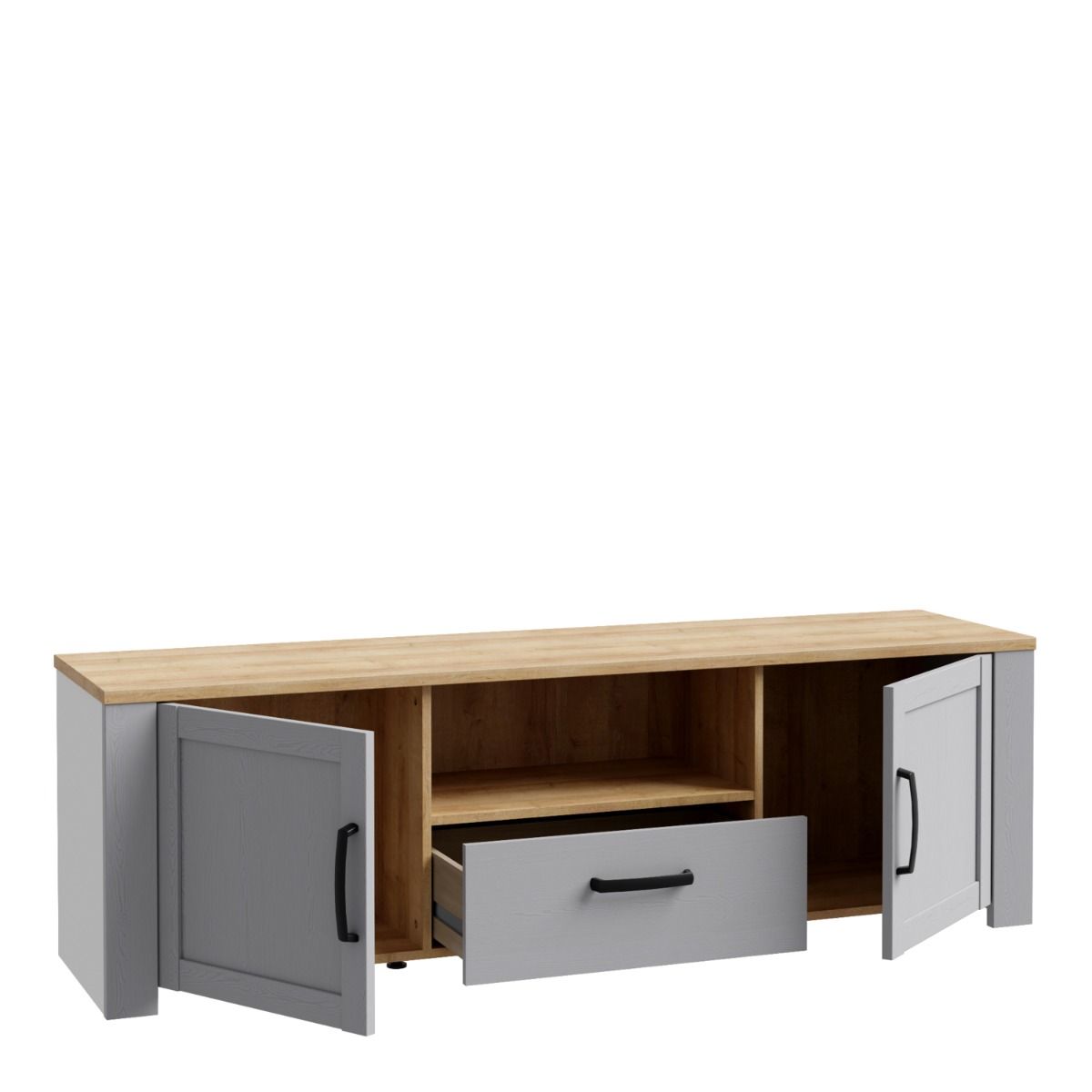 Bohol TV Cabinet With LED Lighting In Grey Riviera Oak - Price Crash Furniture