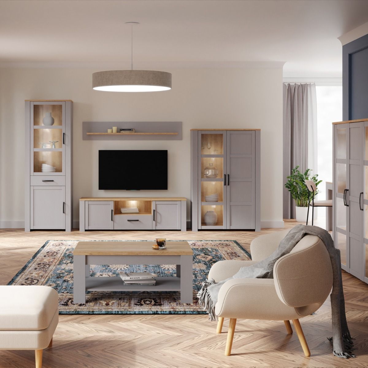 Bohol TV Cabinet With LED Lighting In Grey Riviera Oak - Price Crash Furniture