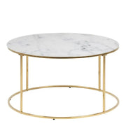 Bolton A1 Round Coffee Table White Marble Effect Glass & Gold Base - Price Crash Furniture