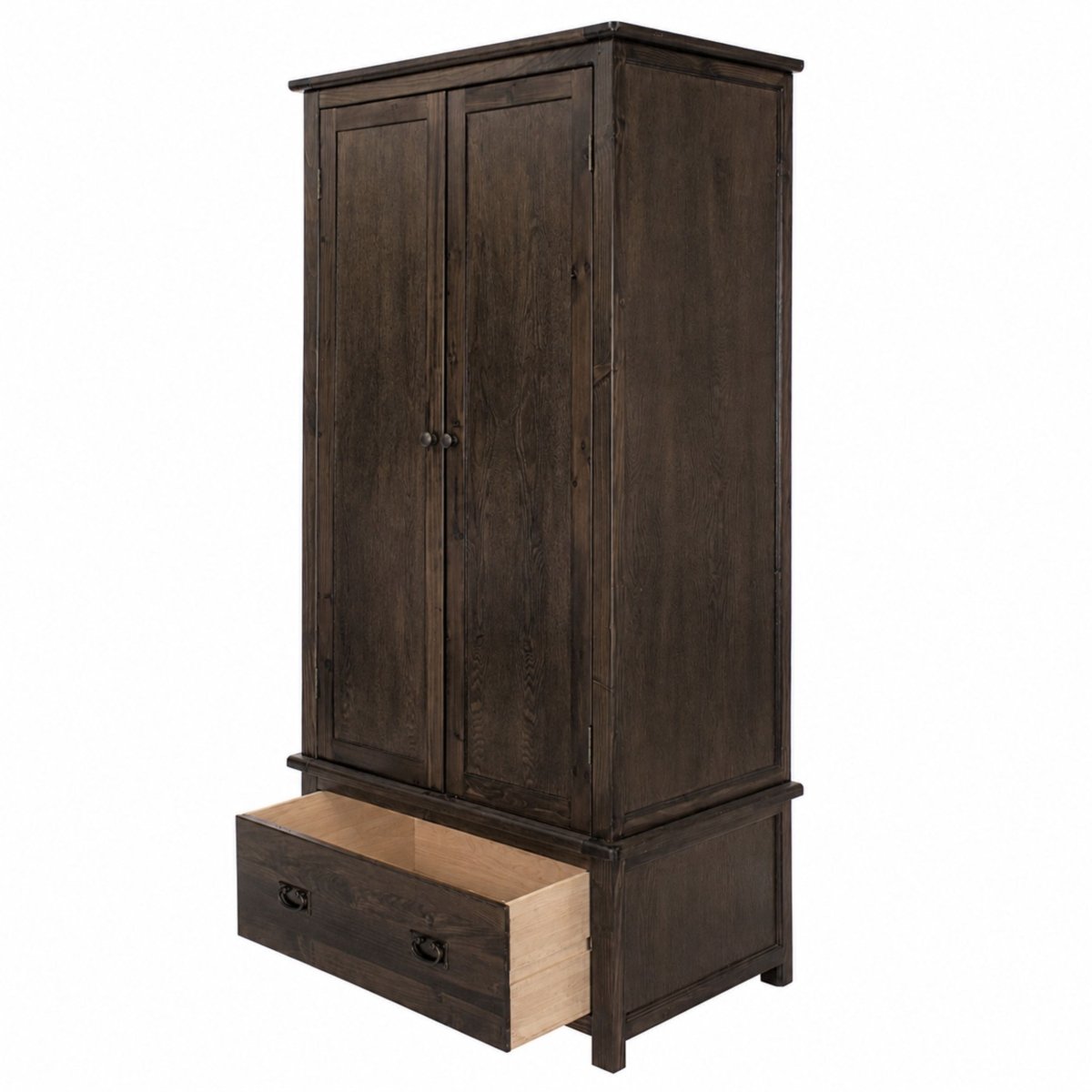 Boston 2 Door 1 Drawer Wardrobe in Dark Stained Wood - Price Crash Furniture