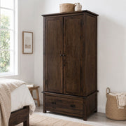 Boston 2 Door 1 Drawer Wardrobe in Dark Stained Wood - Price Crash Furniture