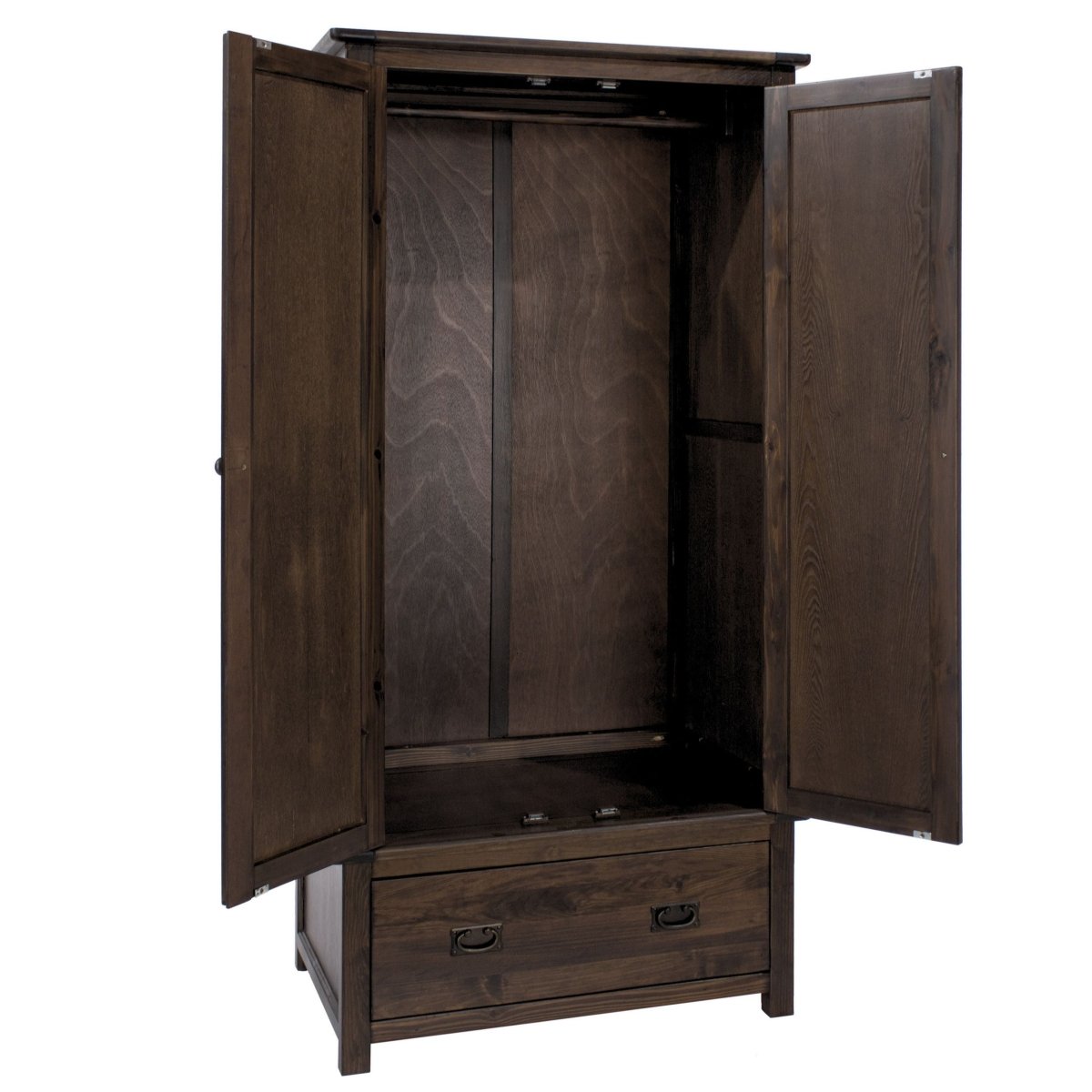 Boston 2 Door 1 Drawer Wardrobe in Dark Stained Wood - Price Crash Furniture