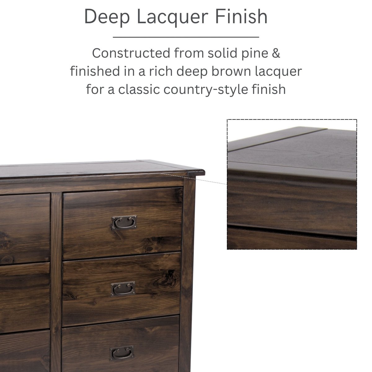 Boston 3+3 6 Drawer Wide Chest Of Drawers In Stained Dark Wood - Price Crash Furniture