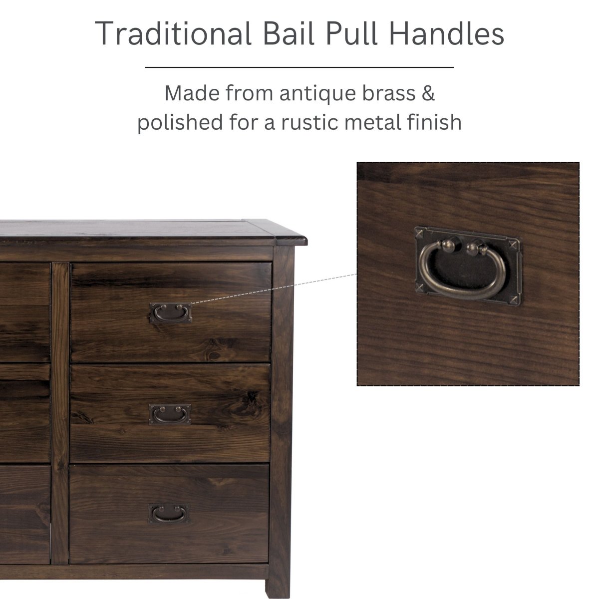 Boston 3+3 6 Drawer Wide Chest Of Drawers In Stained Dark Wood - Price Crash Furniture