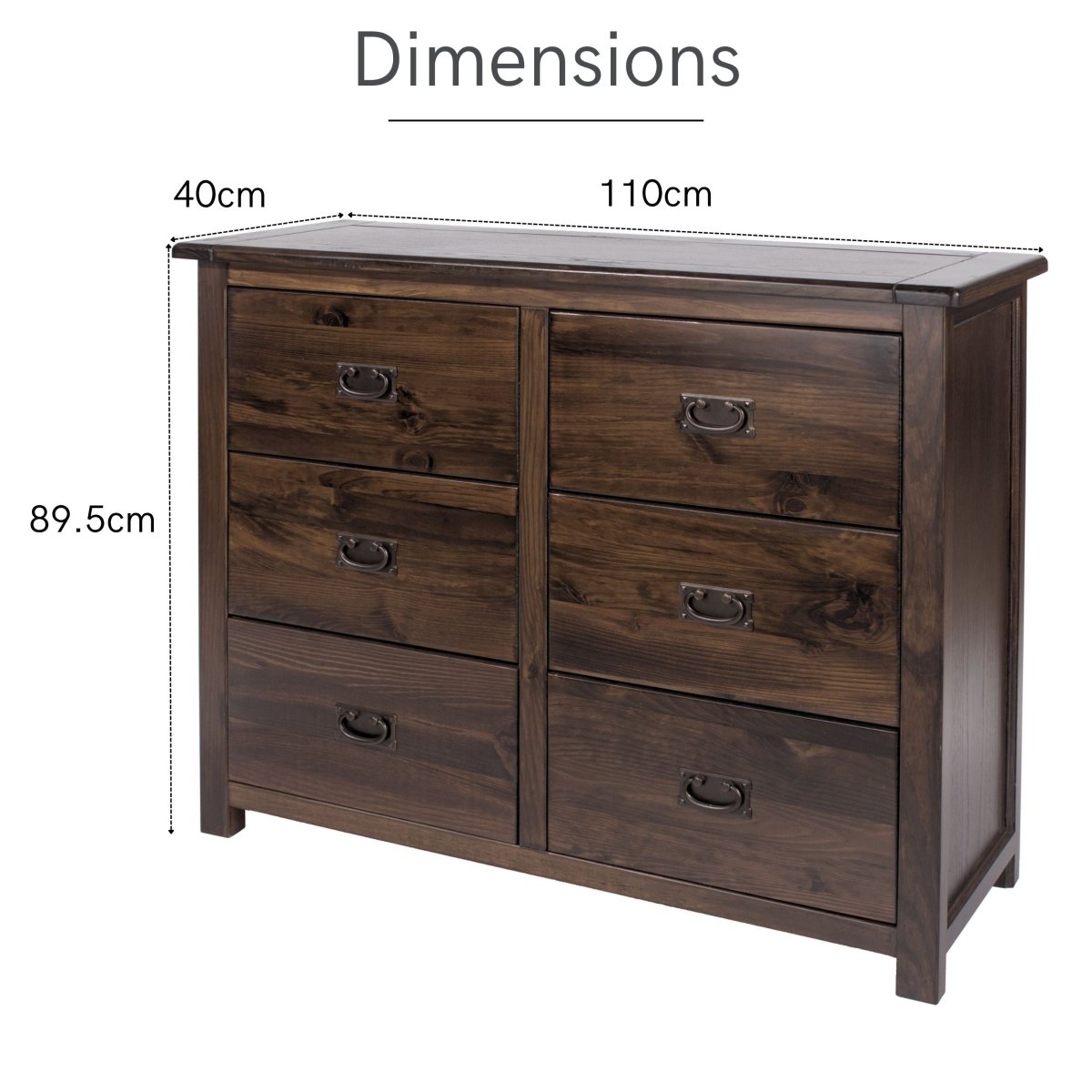 Boston 3+3 6 Drawer Wide Chest Of Drawers In Stained Dark Wood - Price Crash Furniture