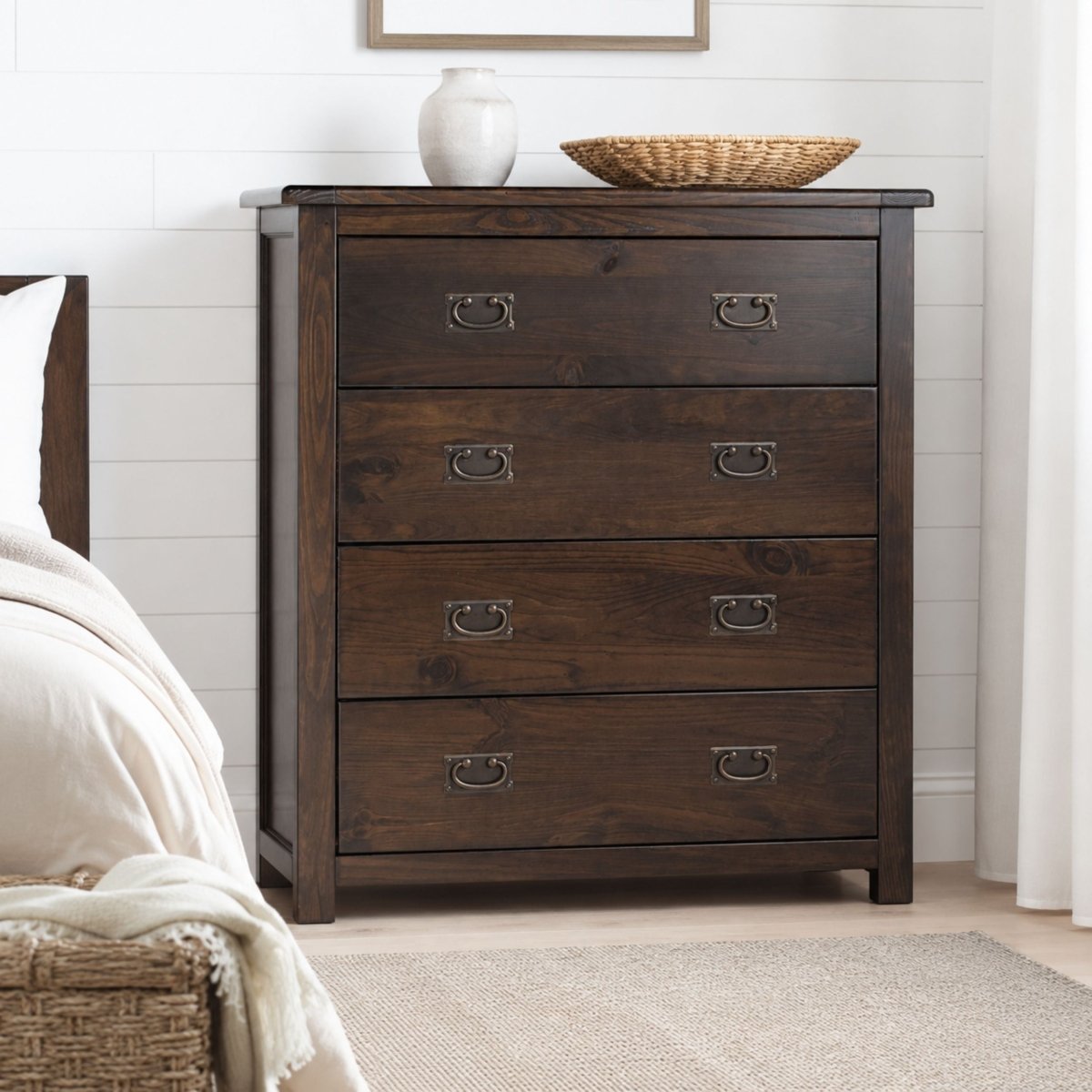 Boston 4 Drawer Chest Of Drawers In Dark Lacquered Finish Wood - Price Crash Furniture
