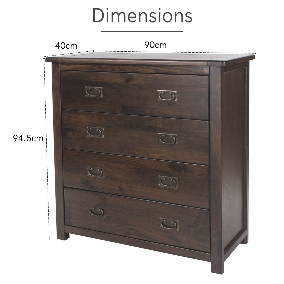 Boston 4 Drawer Chest Of Drawers In Dark Lacquered Finish Wood - Price Crash Furniture