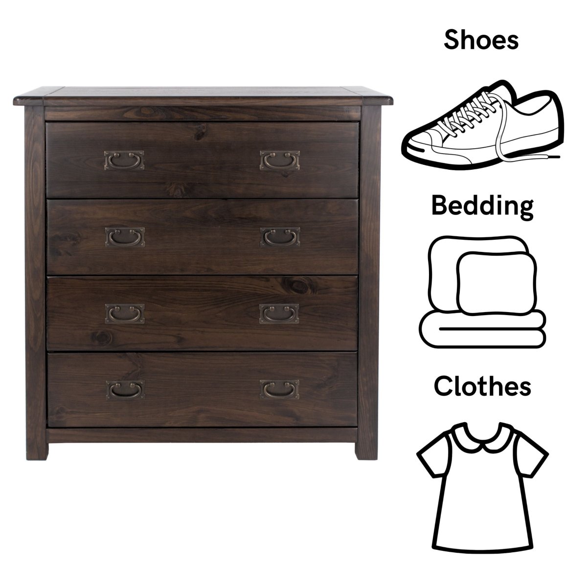 Boston 4 Drawer Chest Of Drawers In Dark Lacquered Finish Wood - Price Crash Furniture