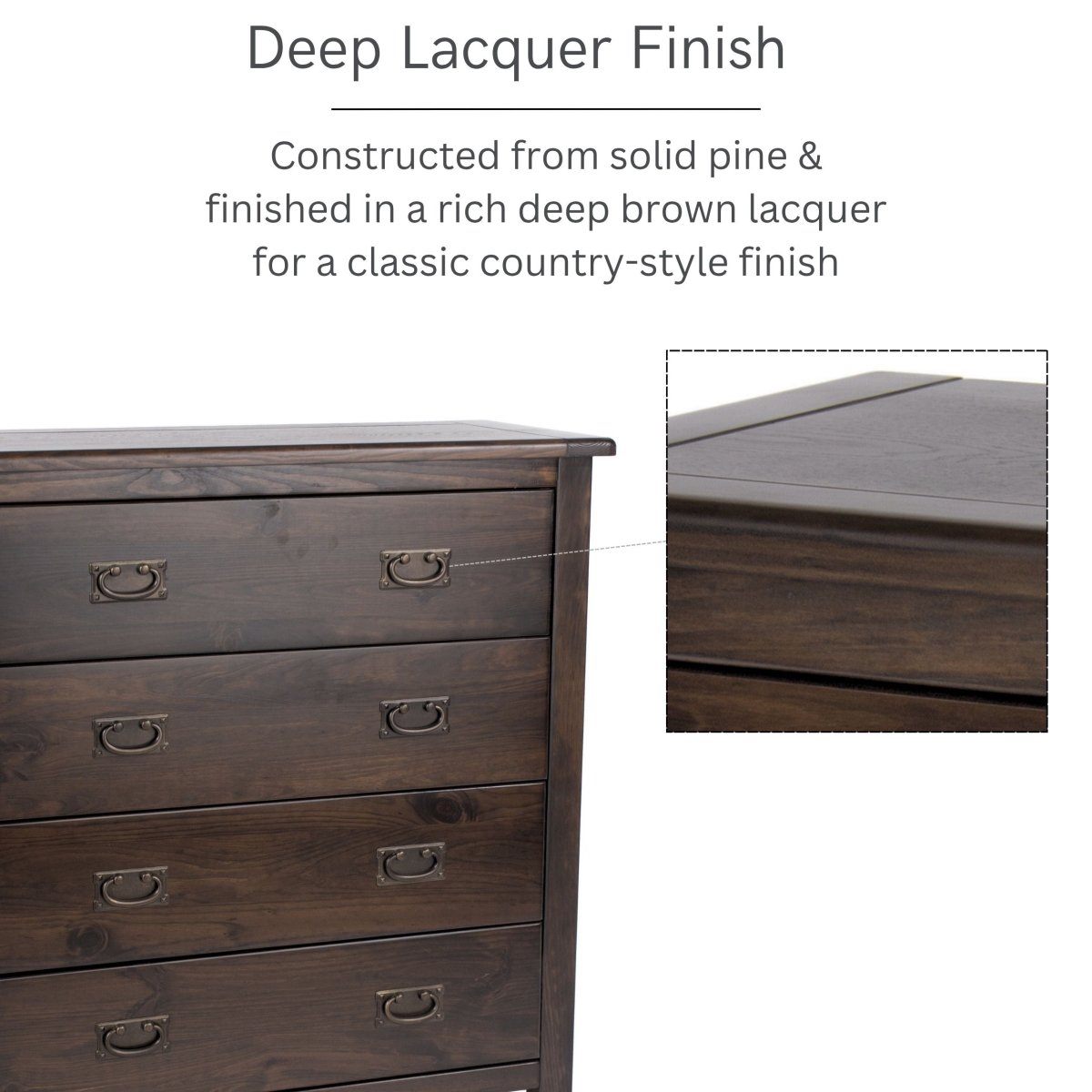 Boston 4 Drawer Chest Of Drawers In Dark Lacquered Finish Wood - Price Crash Furniture