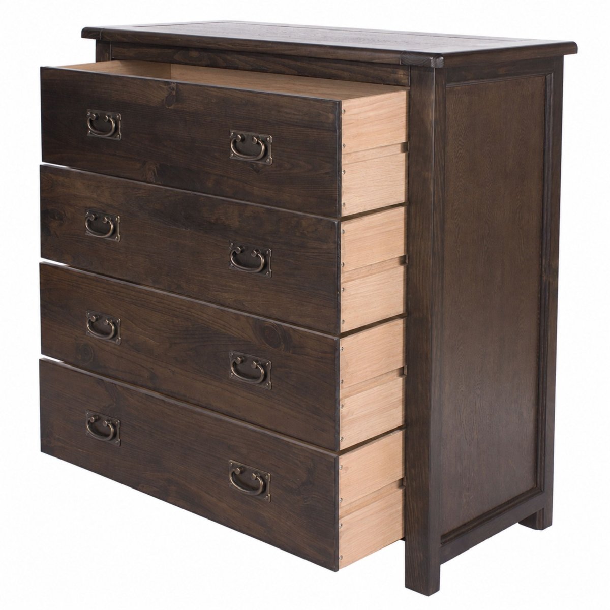Boston 4 Drawer Chest Of Drawers In Dark Lacquered Finish Wood - Price Crash Furniture