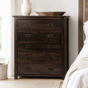 Boston 5 Drawer Chest Of Drawers In Stained Dark Wood - Price Crash Furniture