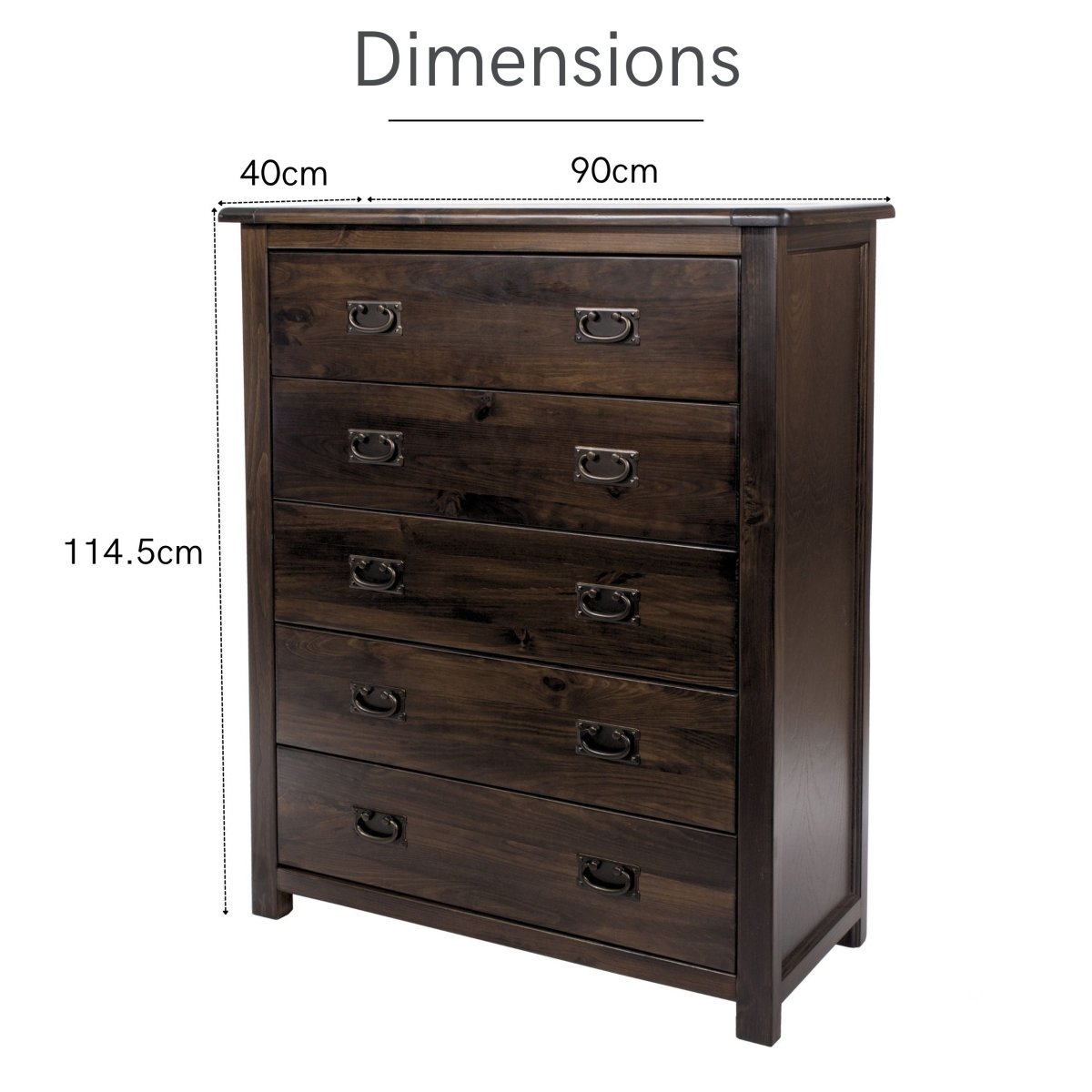 Boston 5 Drawer Chest Of Drawers In Stained Dark Wood - Price Crash Furniture