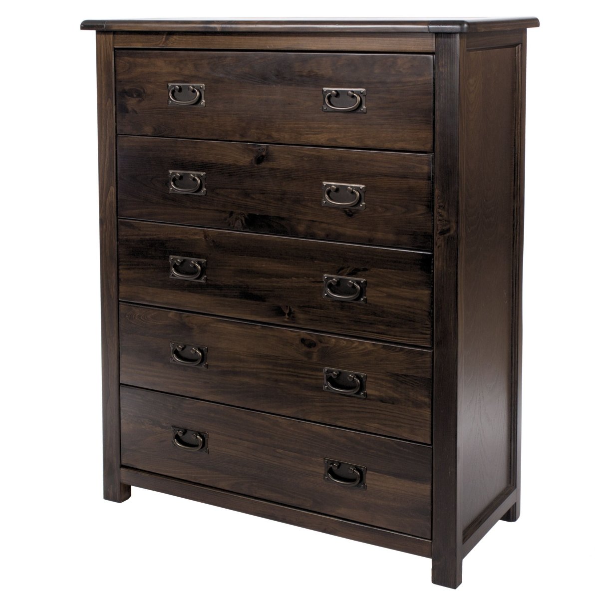 Boston 5 Drawer Chest Of Drawers In Stained Dark Wood - Price Crash Furniture