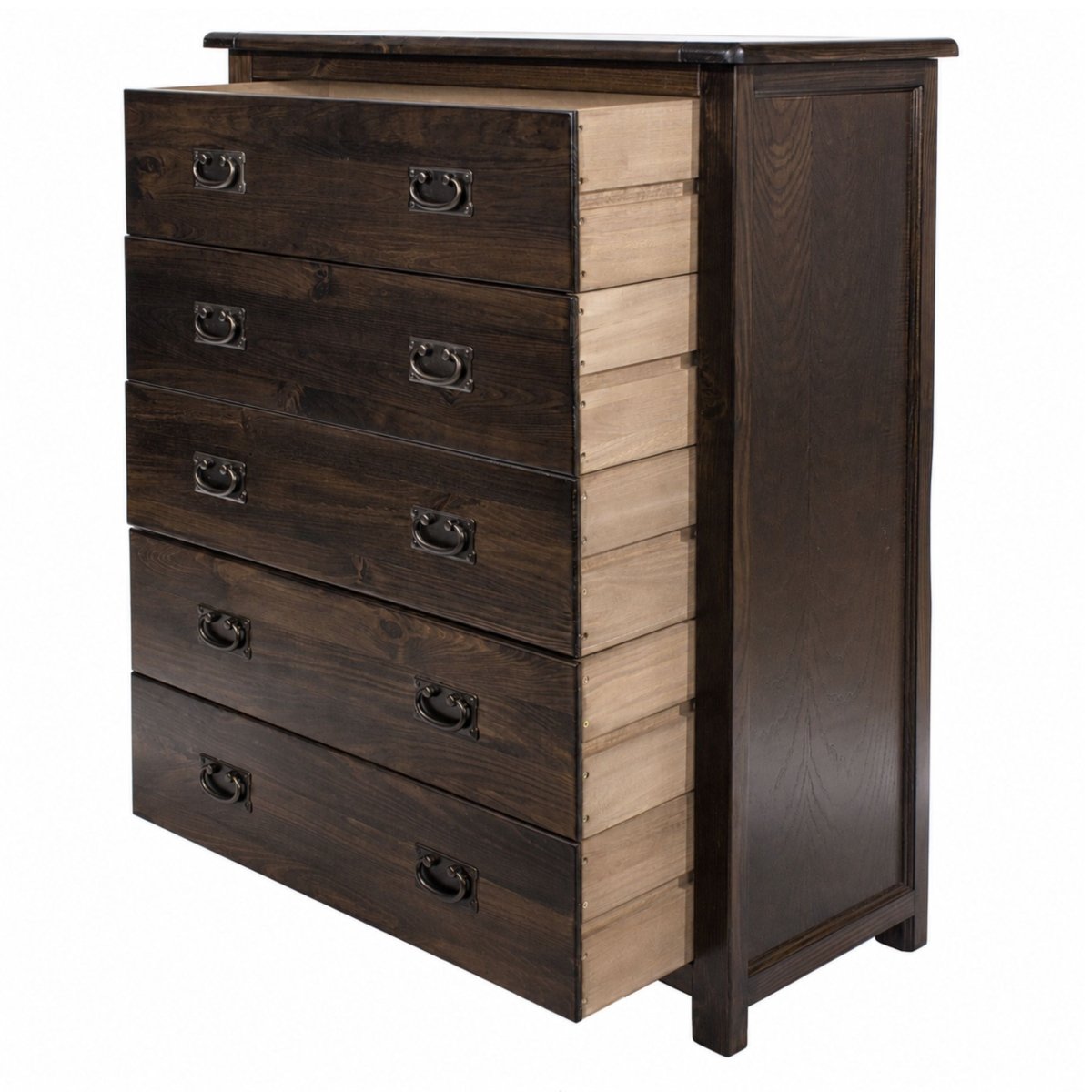 Boston 5 Drawer Chest Of Drawers In Stained Dark Wood - Price Crash Furniture