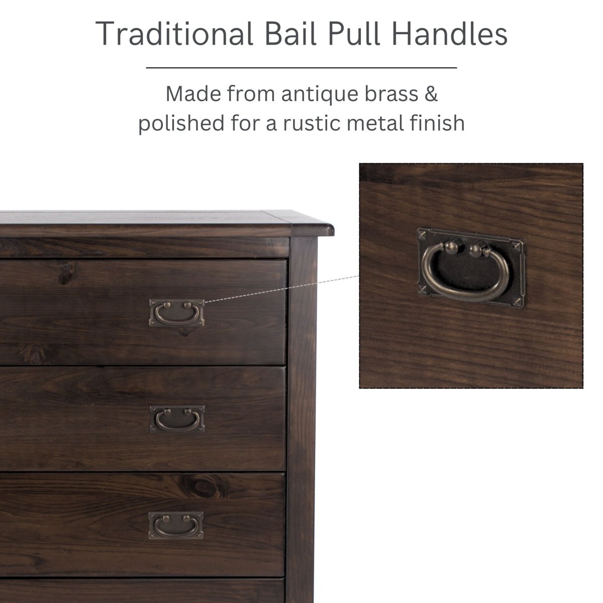Boston 5 Drawer Chest Of Drawers In Stained Dark Wood - Price Crash Furniture