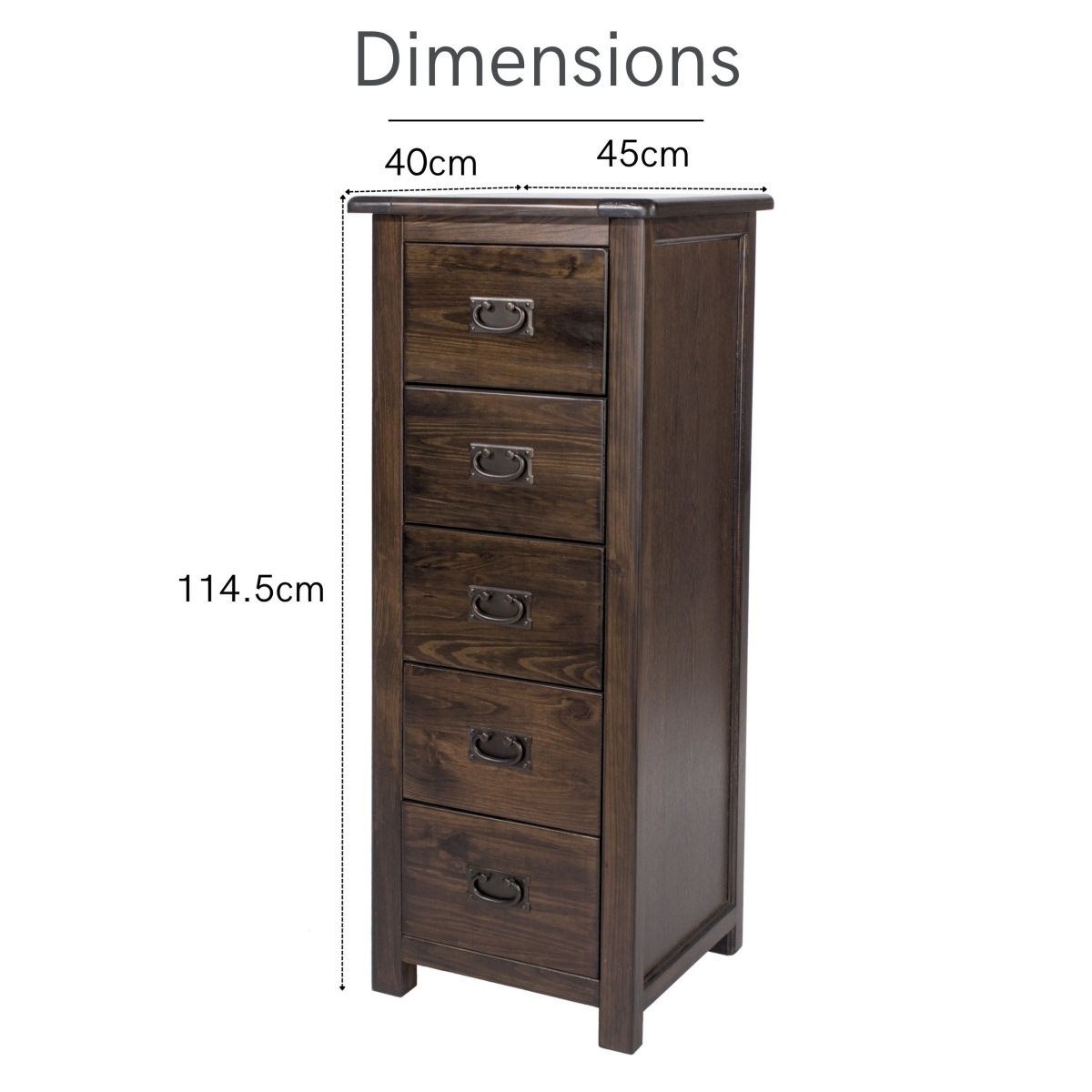 Boston 5 Drawer Tall Narrow Wooden Narrow Chest of Drawers Tallboy - Price Crash Furniture