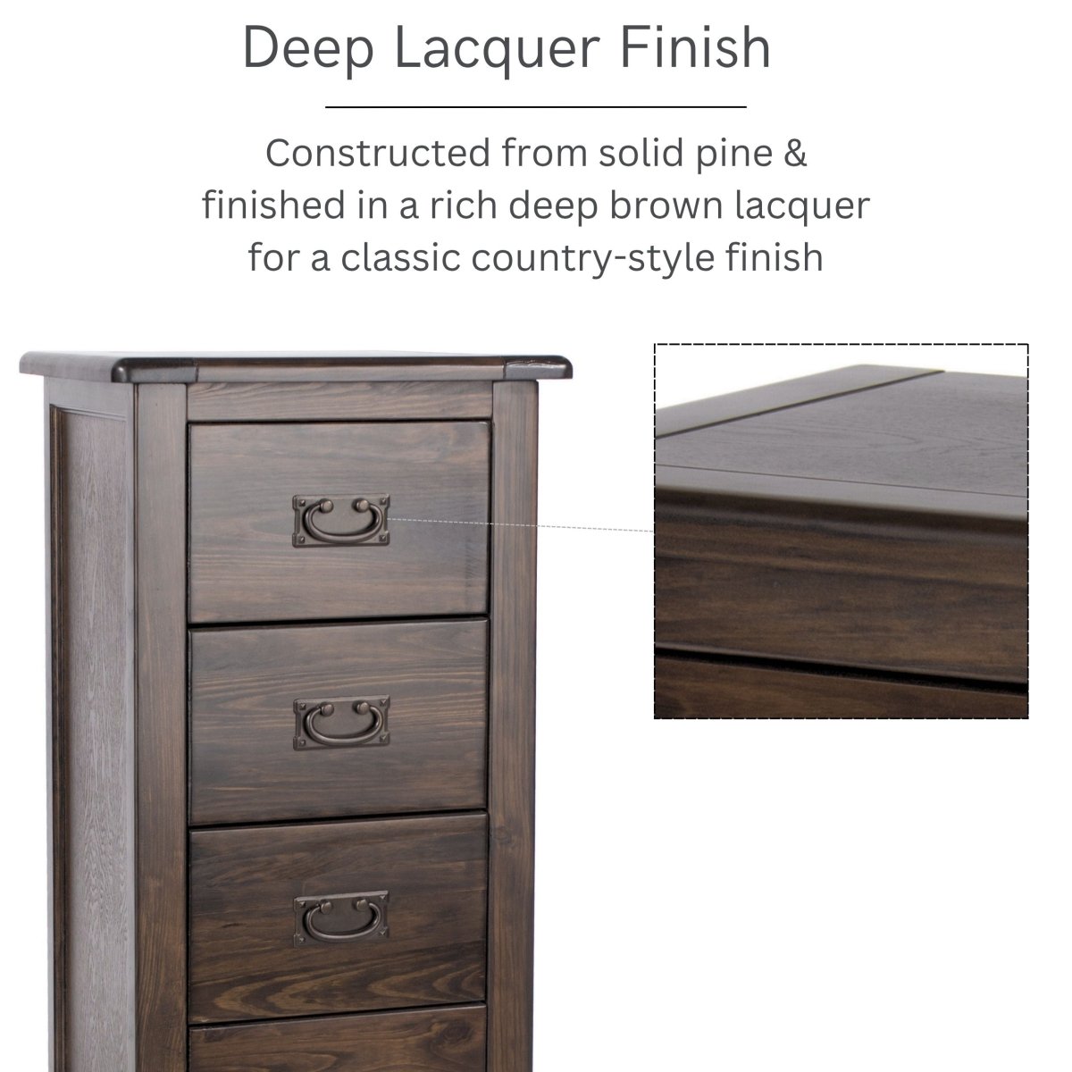 Boston 5 Drawer Tall Narrow Wooden Narrow Chest of Drawers Tallboy - Price Crash Furniture