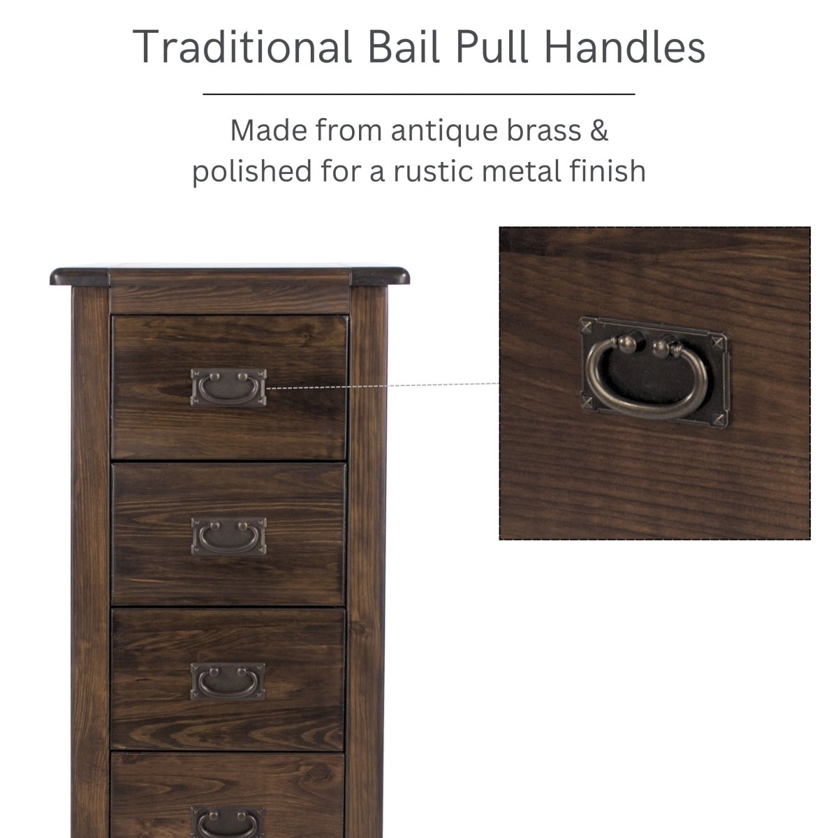 Boston 5 Drawer Tall Narrow Wooden Narrow Chest of Drawers Tallboy - Price Crash Furniture