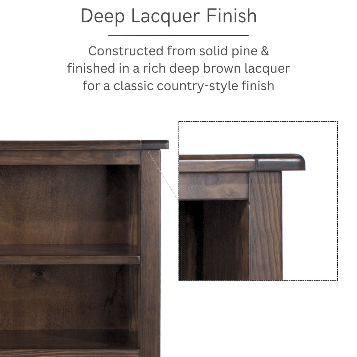 Boston Low 3 Shelf Wooden Bookcase in Dark Stained Wood - Price Crash Furniture