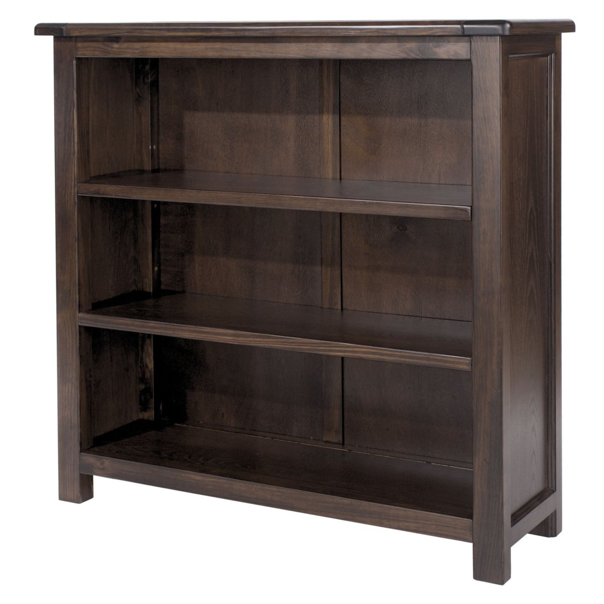 Boston Low 3 Shelf Wooden Bookcase in Dark Stained Wood - Price Crash Furniture