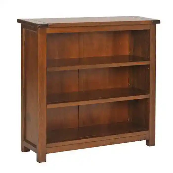 Boston Low 3 Shelf Wooden Bookcase Dark Stained Wood