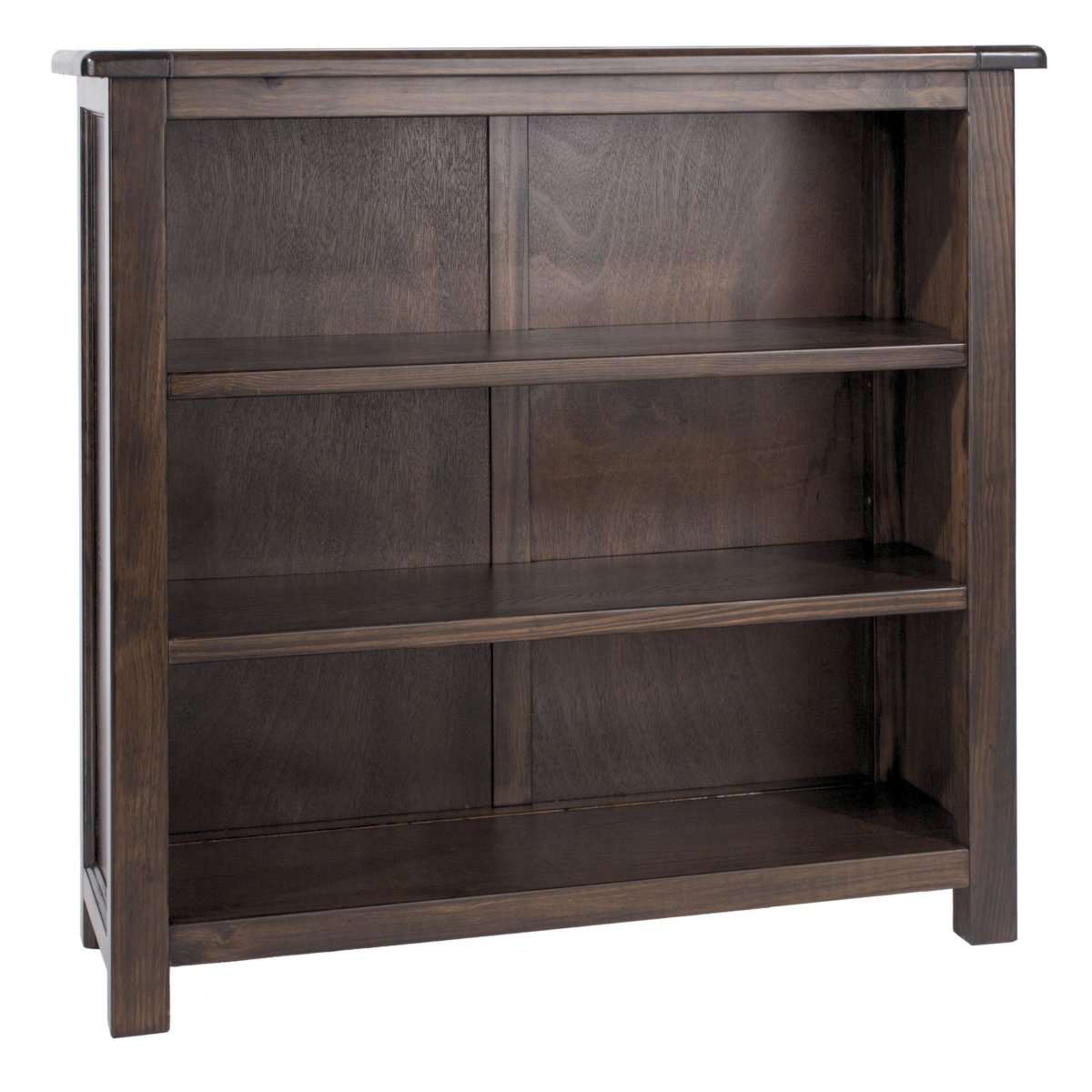 Boston Low 3 Shelf Wooden Bookcase in Dark Stained Wood - Price Crash Furniture