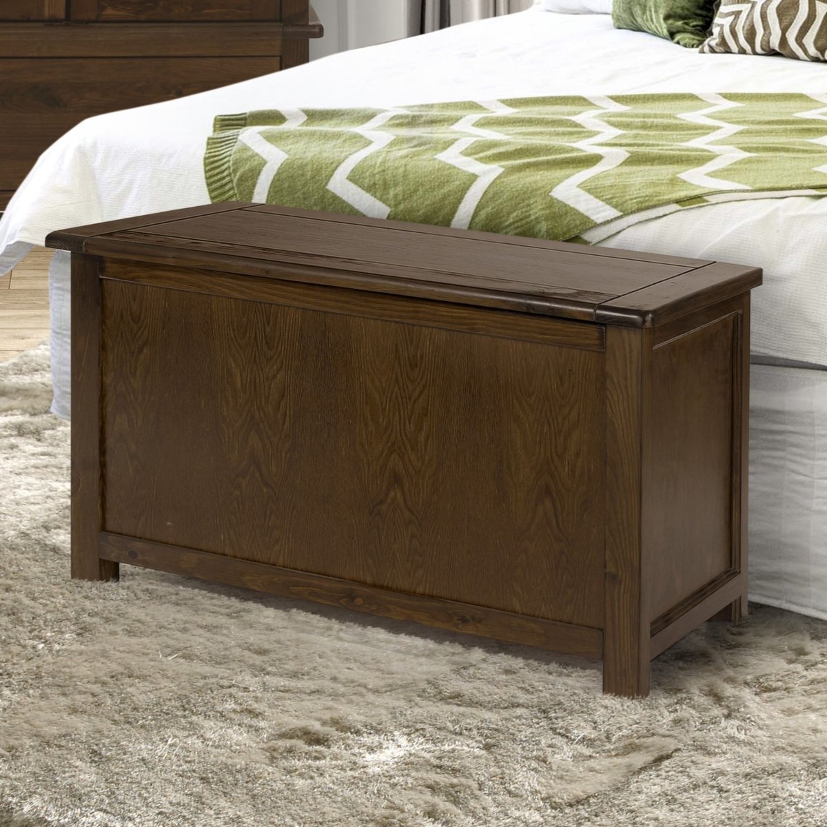 Boston Ottoman / Toy / Blanket Box Chest for Bedroom in Dark Stained Wood - Price Crash Furniture