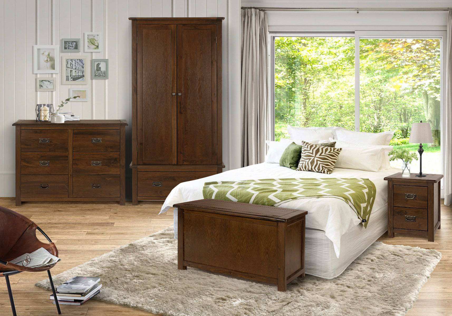 Boston Ottoman / Toy / Blanket Box Chest for Bedroom in Dark Stained Wood - Price Crash Furniture