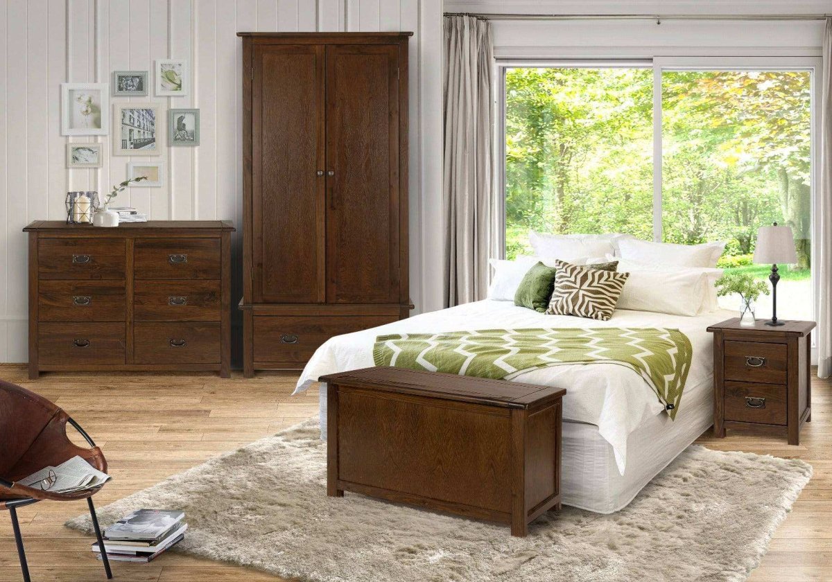 Boston Ottoman / Toy / Blanket Box Chest for Bedroom in Dark Stained Wood - Price Crash Furniture