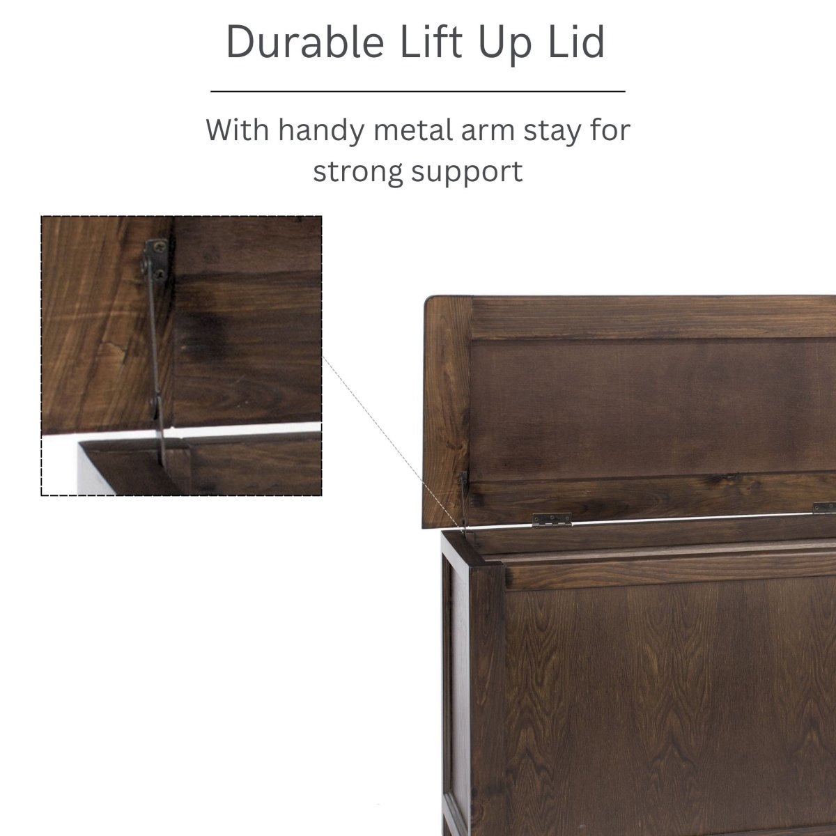 Boston Ottoman / Toy / Blanket Box Chest for Bedroom in Dark Stained Wood - Price Crash Furniture