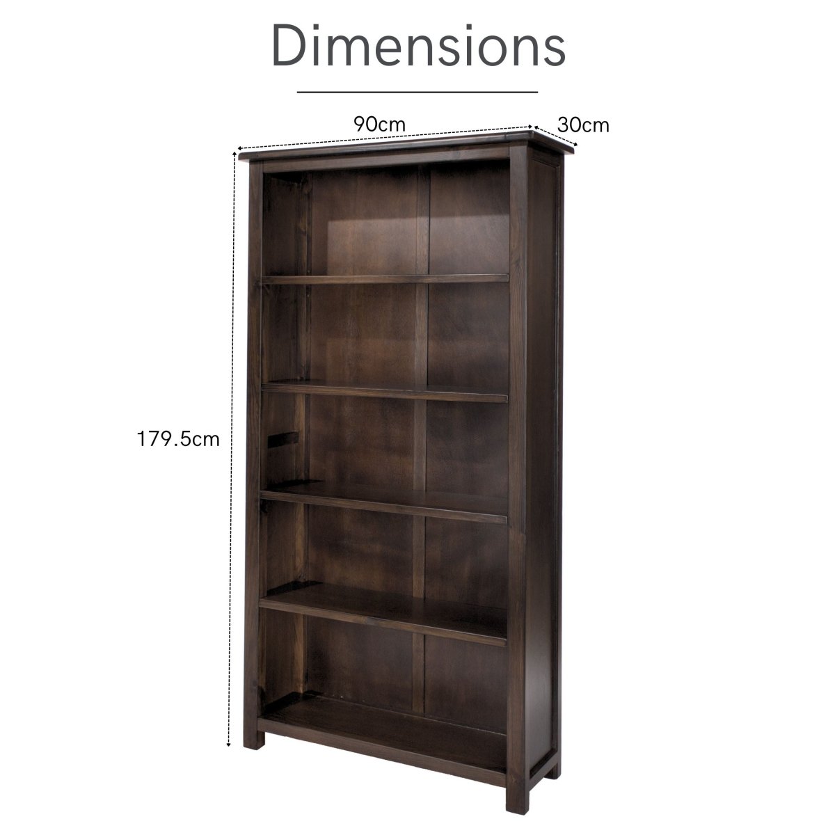 Boston Tall 5 Shelf Open Bookcase In Dark Stained Wood - Price Crash Furniture