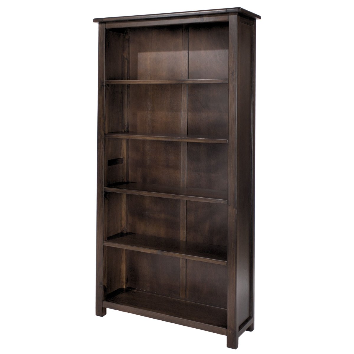 Boston Tall 5 Shelf Open Bookcase In Dark Stained Wood - Price Crash Furniture