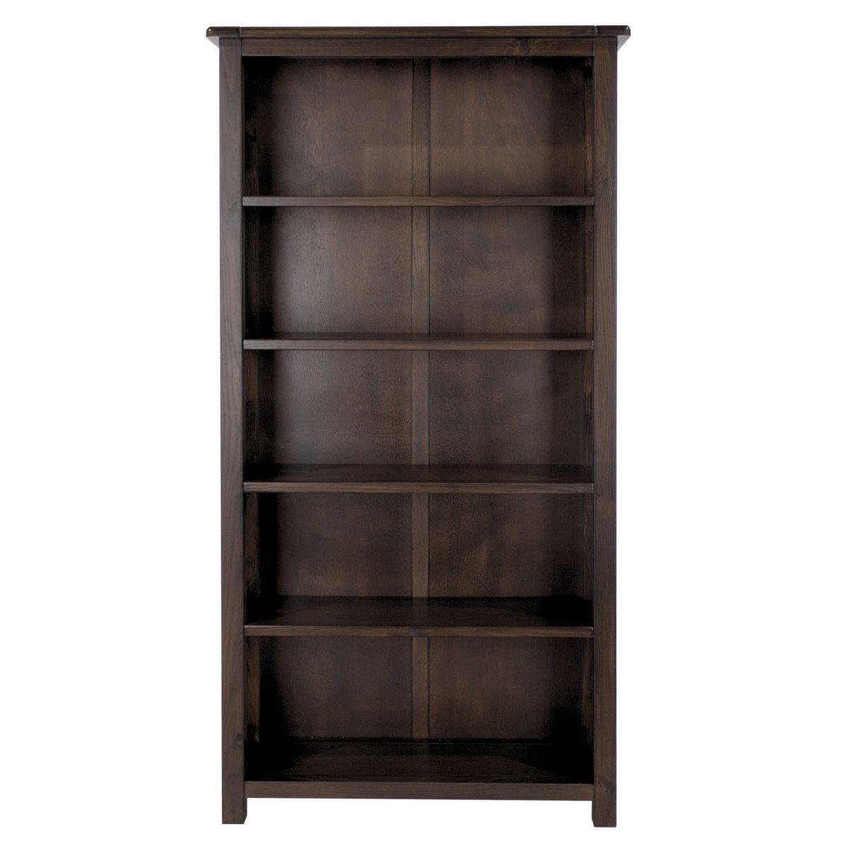 Boston Tall 5 Shelf Open Bookcase In Dark Stained Wood - Price Crash Furniture
