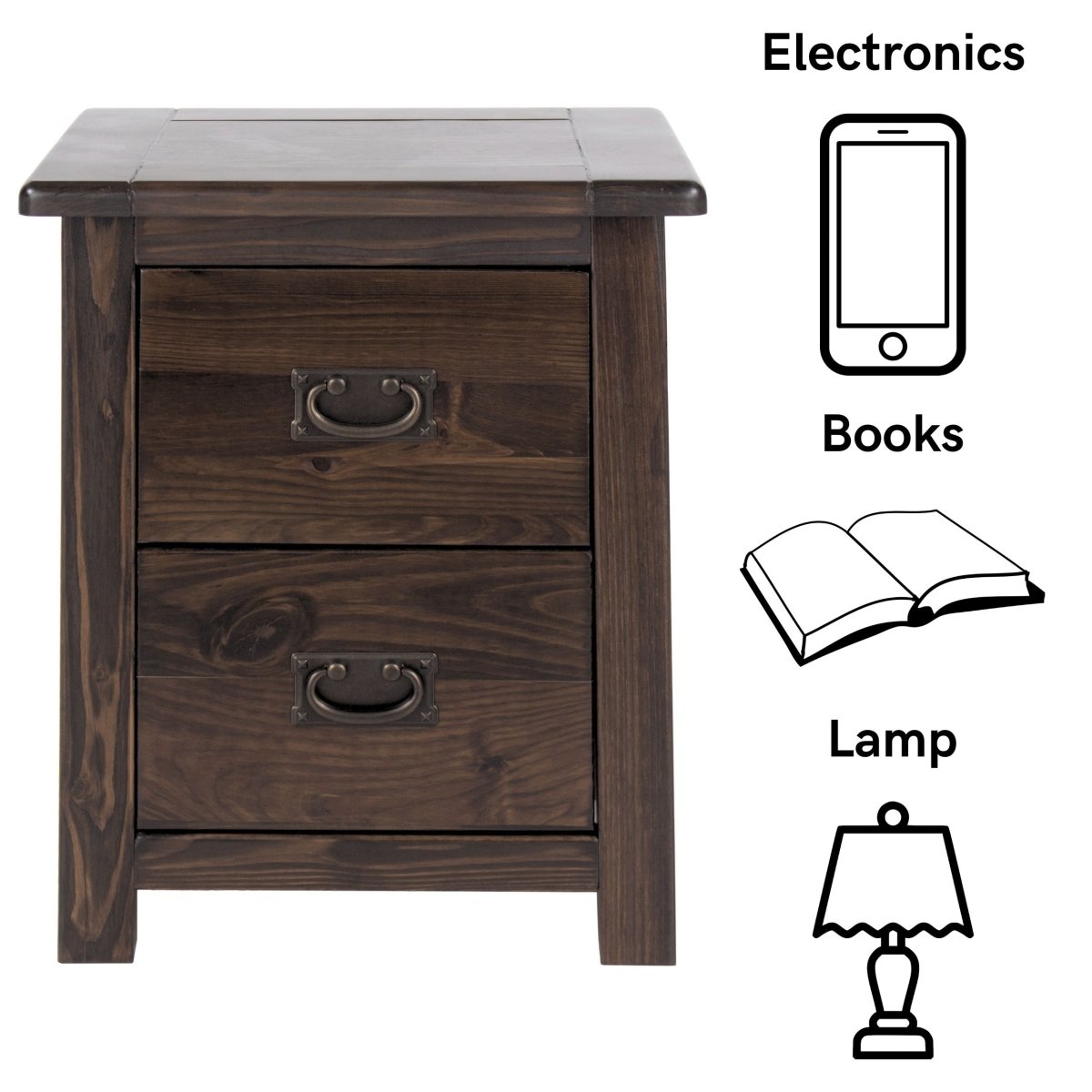 Boston Wooden 2 Drawer Bedside - Price Crash Furniture