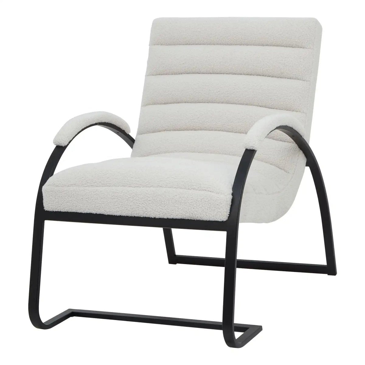Boucle Ribbed Ark Chair In Black And Cream - Price Crash Furniture