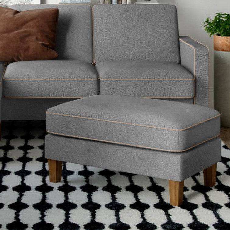 Bowen Ottoman Footstool with Contrast Welting in Grey Chenile by Dorel - Price Crash Furniture