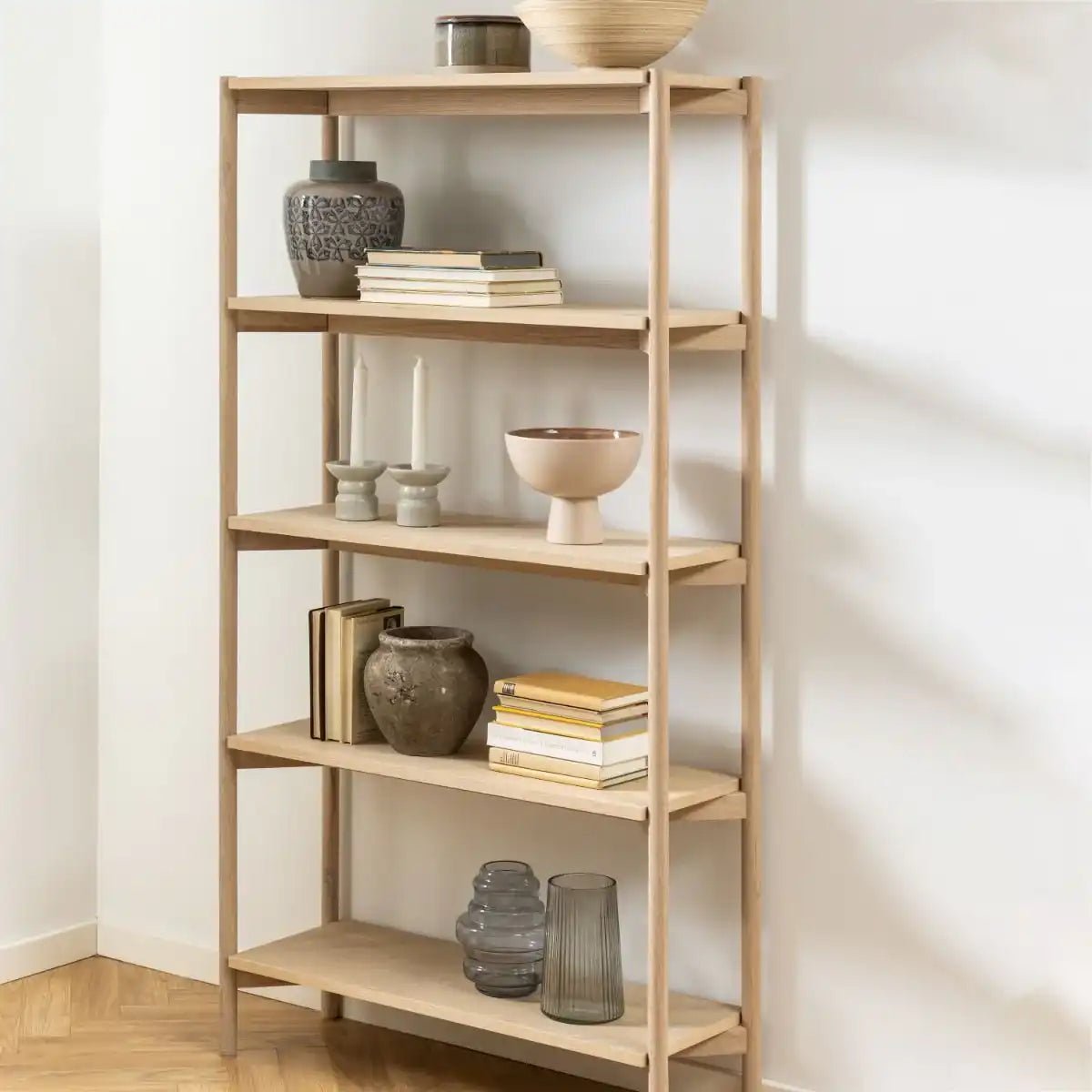 Braidwood Bookcase with 4 Shelves in White Oak Veneer - Price Crash Furniture