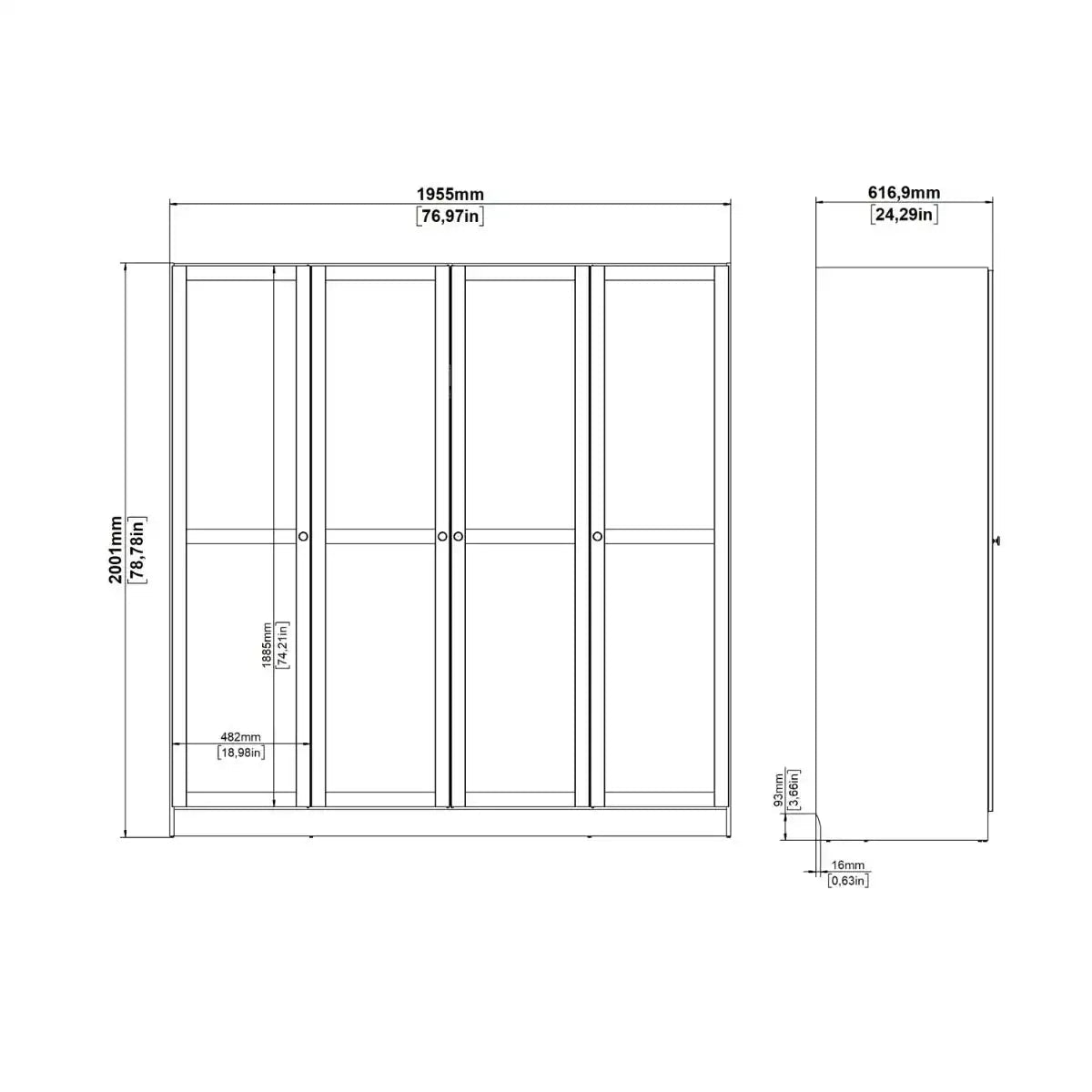 Brande Large Wide Shaker Style Wardrobe With 4 Frame Doors In White - Price Crash Furniture