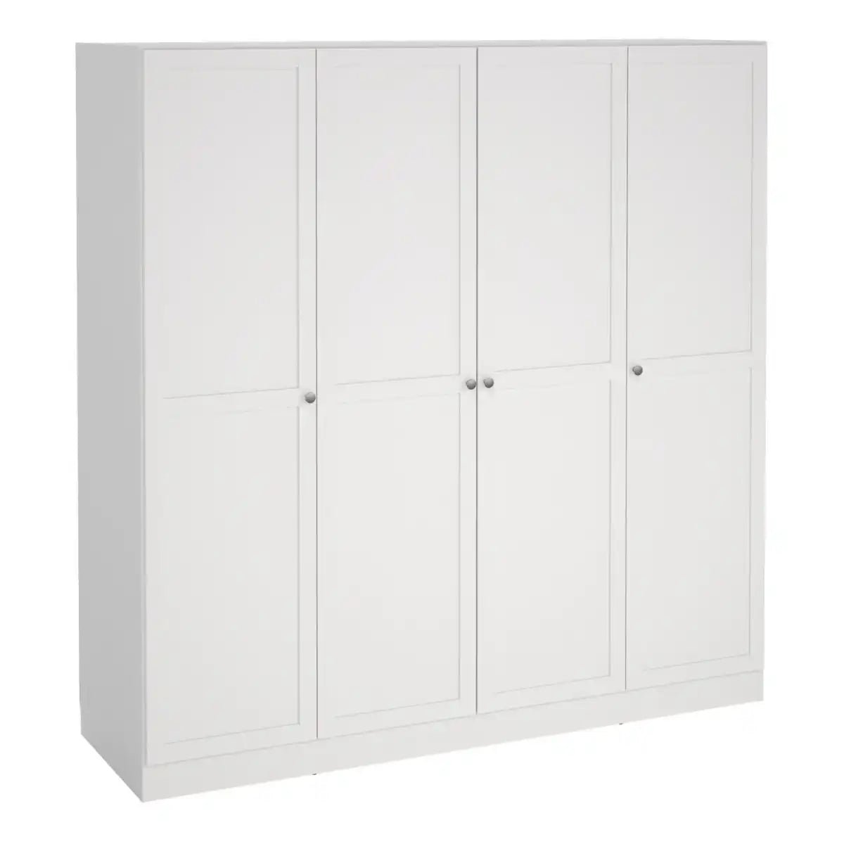 Brande Large Wide Shaker Style Wardrobe With 4 Frame Doors In White - Price Crash Furniture