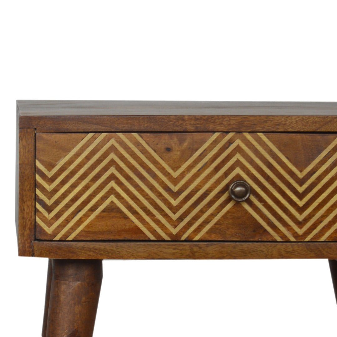 Brass Inlay 1 Drawer Chevron Bedside Table - Price Crash Furniture