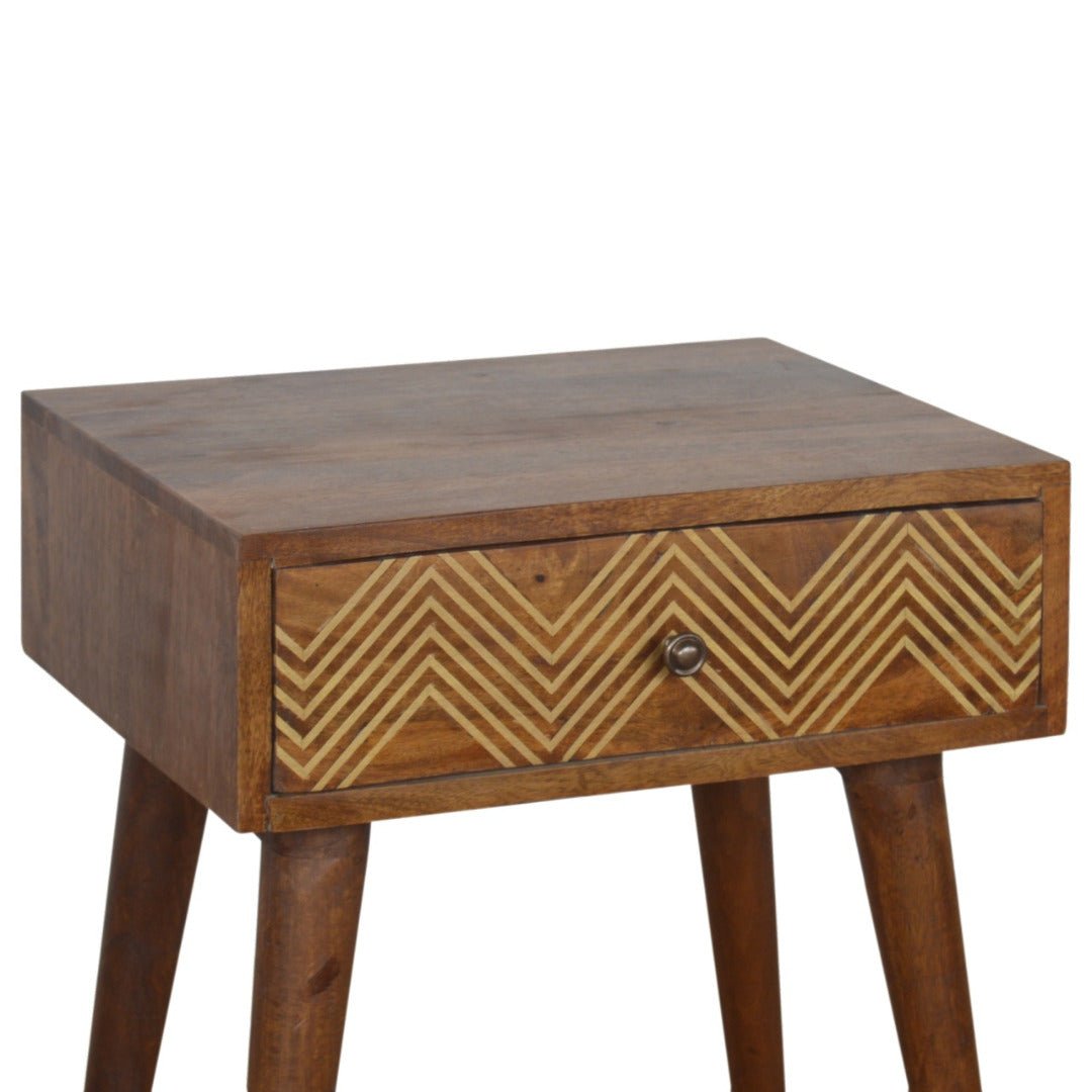 Brass Inlay 1 Drawer Chevron Bedside Table - Price Crash Furniture