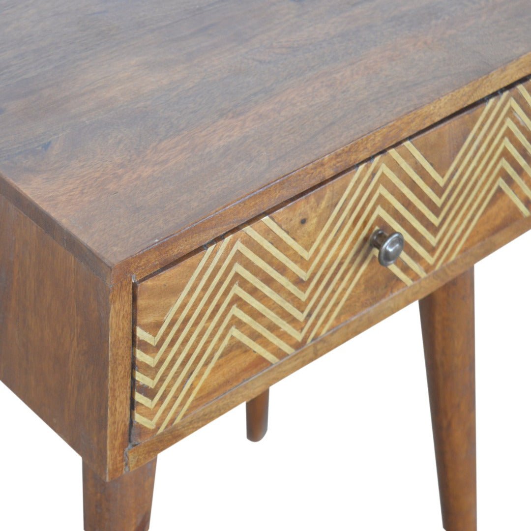 Brass Inlay 1 Drawer Chevron Bedside Table - Price Crash Furniture