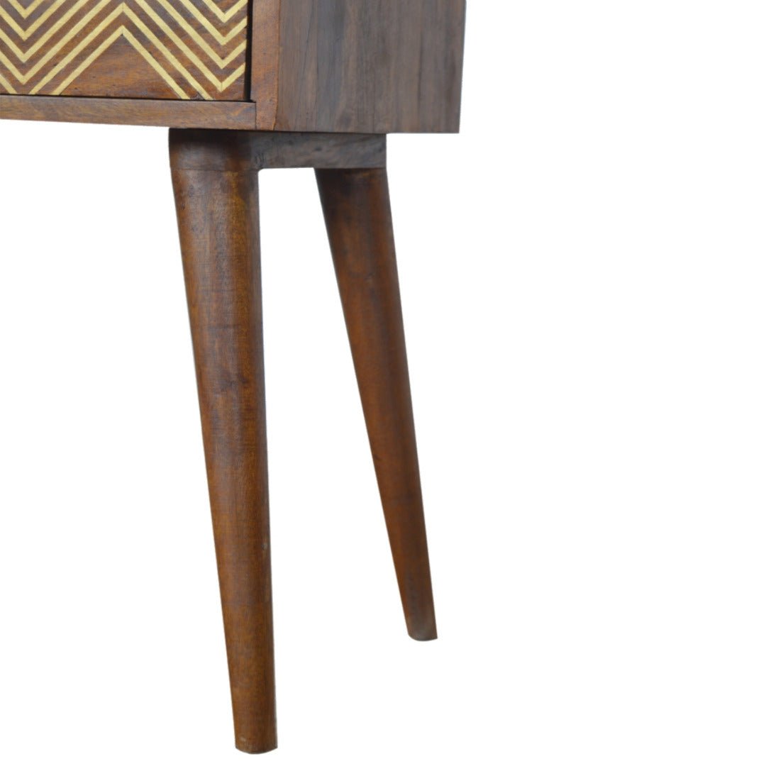 Brass Inlay 1 Drawer Chevron Bedside Table - Price Crash Furniture