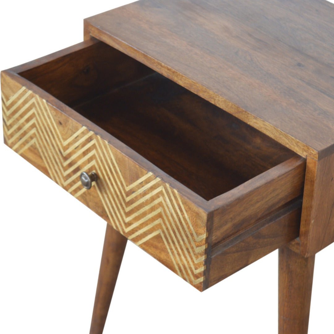 Brass Inlay 1 Drawer Chevron Bedside Table - Price Crash Furniture