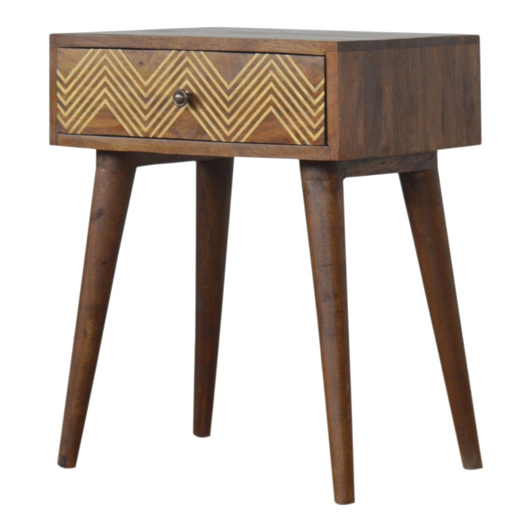 Brass Inlay 1 Drawer Chevron Bedside Table - Price Crash Furniture