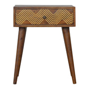 Brass Inlay 1 Drawer Chevron Bedside Table - Price Crash Furniture